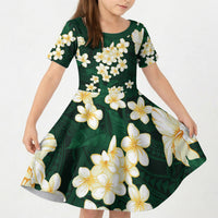 Hawaii Hibiscus Plumeria Green Kid Short Sleeve Dress Polynesian Pattern LT01 KID Green - Polynesian Pride
