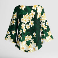 Hawaii Hibiscus Plumeria Green Kimono Sleeve Blouse Polynesian Pattern