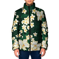 Hawaii Hibiscus Plumeria Green Padded Jacket Polynesian Pattern