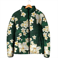 Hawaii Hibiscus Plumeria Green Padded Jacket Polynesian Pattern