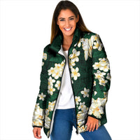Hawaii Hibiscus Plumeria Green Padded Jacket Polynesian Pattern