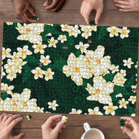 Hawaii Hibiscus Plumeria Green Puzzle Polynesian Pattern