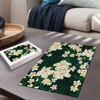Hawaii Hibiscus Plumeria Green Puzzle Polynesian Pattern