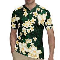 Hawaii Hibiscus Plumeria Green Rugby Jersey Polynesian Pattern LT01 - Polynesian Pride