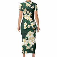 Hawaii Hibiscus Plumeria Green Short Sleeve Bodycon Dress Polynesian Pattern LT01 - Polynesian Pride