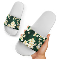 Hawaii Hibiscus Plumeria Green Slide Sandals Polynesian Pattern