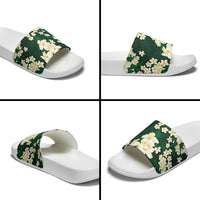 Hawaii Hibiscus Plumeria Green Slide Sandals Polynesian Pattern