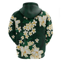Hawaii Hibiscus Plumeria Green Zip Hoodie Polynesian Pattern LT01 - Polynesian Pride