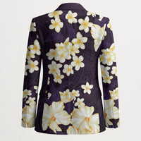 Hawaii Hibiscus Plumeria Purple Blazer Polynesian Pattern