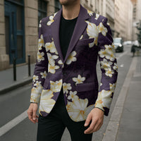Hawaii Hibiscus Plumeria Purple Blazer Polynesian Pattern