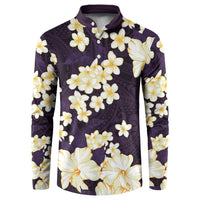 Hawaii Hibiscus Plumeria Purple Button Sweatshirt Polynesian Pattern