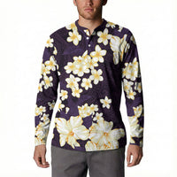 Hawaii Hibiscus Plumeria Purple Button Sweatshirt Polynesian Pattern
