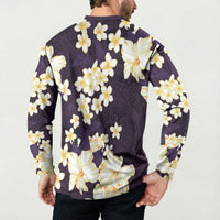 Hawaii Hibiscus Plumeria Purple Button Sweatshirt Polynesian Pattern