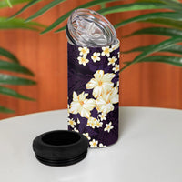 Hawaii Hibiscus Plumeria Purple 4 in 1 Can Cooler Tumbler Polynesian Pattern