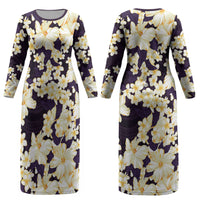 Hawaii Hibiscus Plumeria Purple Couples Matching Long Sleeve Bodycon Dress and Hawaiian Shirt Polynesian Pattern LT01 - Polynesian Pride