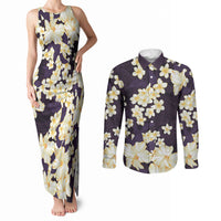 Hawaii Hibiscus Plumeria Purple Couples Matching Tank Maxi Dress and Long Sleeve Button Shirt Polynesian Pattern LT01 Purple - Polynesian Pride