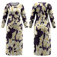 Hawaii Hibiscus Plumeria Purple Family Matching Long Sleeve Bodycon Dress and Hawaiian Shirt Polynesian Pattern
