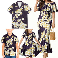 Hawaii Hibiscus Plumeria Purple Family Matching Mermaid Dress and Hawaiian Shirt Polynesian Pattern