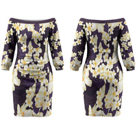 Hawaii Hibiscus Plumeria Purple Family Matching Off The Shoulder Long Sleeve Dress and Hawaiian Shirt Polynesian Pattern