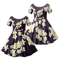 Hawaii Hibiscus Plumeria Purple Family Matching Off The Shoulder Long Sleeve Dress and Hawaiian Shirt Polynesian Pattern