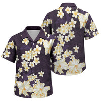 Hawaii Hibiscus Plumeria Purple Family Matching Short Sleeve Bodycon Dress and Hawaiian Shirt Polynesian Pattern