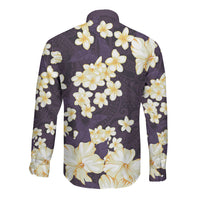 Hawaii Hibiscus Plumeria Purple Long Sleeve Button Shirt Polynesian Pattern LT01 - Polynesian Pride