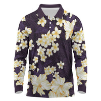 Hawaii Hibiscus Plumeria Purple Long Sleeve Polo Shirt Polynesian Pattern