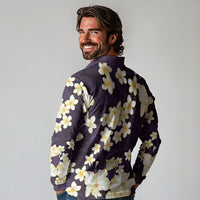 Hawaii Hibiscus Plumeria Purple Long Sleeve Polo Shirt Polynesian Pattern