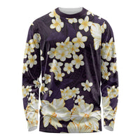 Hawaii Hibiscus Plumeria Purple Long Sleeve Shirt Polynesian Pattern