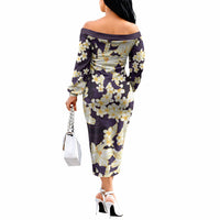 Hawaii Hibiscus Plumeria Purple Off The Shoulder Long Sleeve Dress Polynesian Pattern LT01 - Polynesian Pride