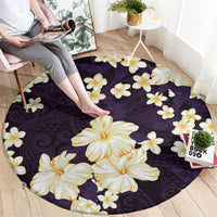 Hawaii Hibiscus Plumeria Purple Round Carpet Polynesian Pattern