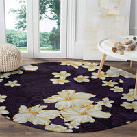 Hawaii Hibiscus Plumeria Purple Round Carpet Polynesian Pattern