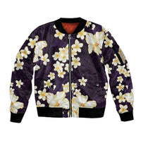 Hawaii Hibiscus Plumeria Purple Sleeve Zip Bomber Jacket Polynesian Pattern LT01 Unisex Purple - Polynesian Pride