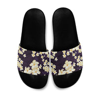 Hawaii Hibiscus Plumeria Purple Slide Sandals Polynesian Pattern