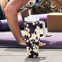 Hawaii Hibiscus Plumeria Purple Tumbler With Handle Polynesian Pattern