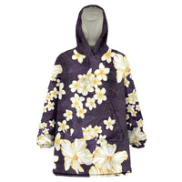 Hawaii Hibiscus Plumeria Purple Wearable Blanket Hoodie Polynesian Pattern