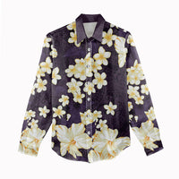 Hawaii Hibiscus Plumeria Purple Women Casual Shirt Polynesian Pattern