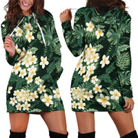 Hawaii Plumeria Tropical Leaves Hoodie Dress Monstera Calathea Palm Fronds