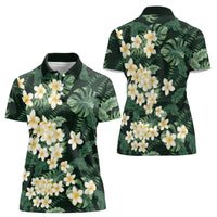Hawaii Plumeria Tropical Leaves Women Polo Shirt Monstera Calathea Palm Fronds