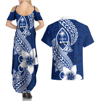Hafa Adai Guam Couples Matching Summer Maxi Dress and Hawaiian Shirt Polynesian Floral Blue Pattern LT01 - Polynesian Pride