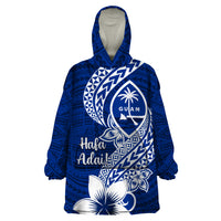 Hafa Adai Guam Wearable Blanket Hoodie Polynesian Floral Blue Pattern LT01 One Size Blue - Polynesian Pride