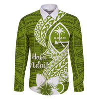 Hafa Adai Guam Family Matching Short Sleeve Bodycon Dress and Hawaiian Shirt Polynesian Olive Green Blue Pattern LT01 Dad's Shirt - Long Sleeve Green - Polynesian Pride