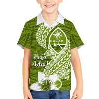 Hafa Adai Guam Family Matching Tank Maxi Dress and Hawaiian Shirt Polynesian Olive Green Blue Pattern LT01 Son's Shirt Green - Polynesian Pride