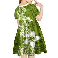 Hafa Adai Guam Kid Short Sleeve Dress Polynesian Olive Green Blue Pattern LT01 - Polynesian Pride