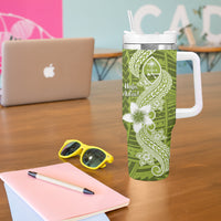 Hafa Adai Guam Tumbler With Handle Polynesian Olive Green Blue Pattern
