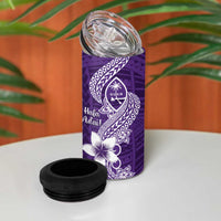 Hafa Adai Guam 4 in 1 Can Cooler Tumbler Polynesian Floral Purple Pattern