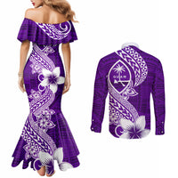 Hafa Adai Guam Couples Matching Mermaid Dress and Long Sleeve Button Shirt Polynesian Floral Purple Pattern LT01 - Polynesian Pride