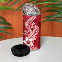 Hafa Adai Guam 4 in 1 Can Cooler Tumbler Polynesian Floral Red Pattern