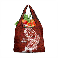 Hafa Adai Guam Grocery Bag Polynesian Floral Red Pattern