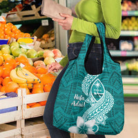 Hafa Adai Guam Grocery Bag Polynesian Floral Teal Pattern